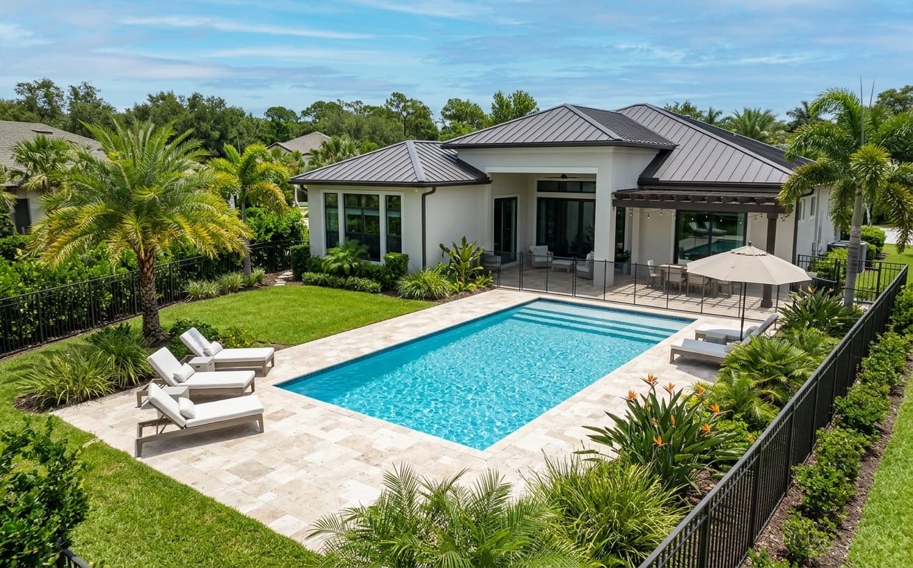 Crystal-clear backyard residential pool serviced by Ducky's Pool Care